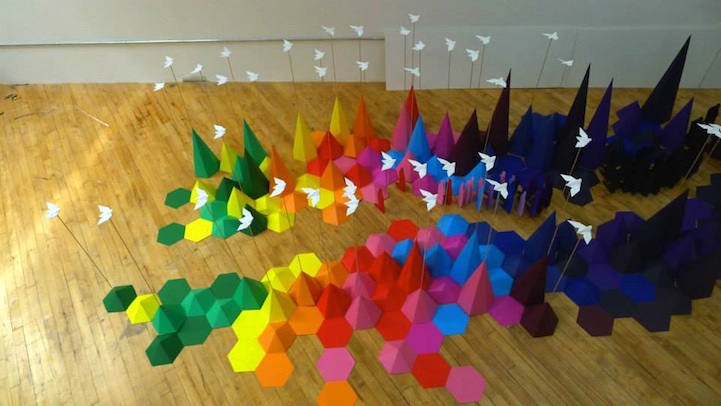 Paysage Coloré d'Origami en Papier et de Bois (6)