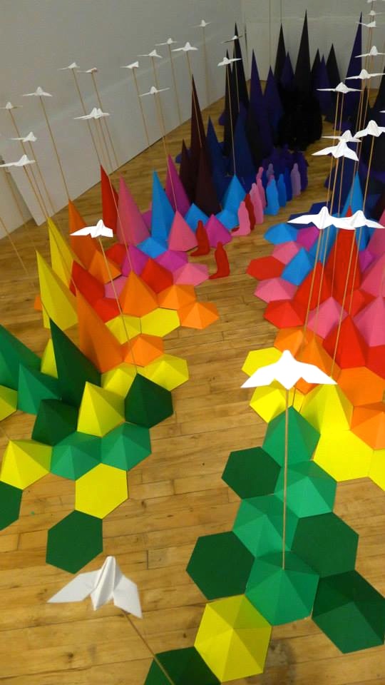 Paysage Coloré d'Origami en Papier et de Bois (8)